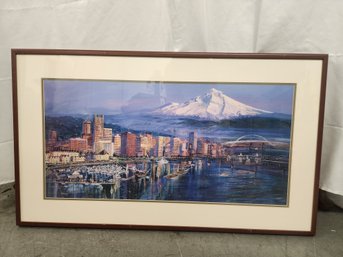 #111 PRINT OF MOUNTAING AND CITY SKYLINE.  40X24