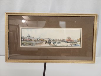 119 ANTIQUE ORIGINAL SIGNED WATERCOLOR OF AUSTRIAN CITY MATTED AND FRAMED