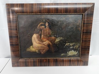 #127 ANTIQUE OIL PAINTING DATED 1896 BATHING BEAUTIES BY E.S.WHITE