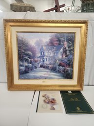 #THOMAS KINKADE DNA CERTIFIED VICTORIAN GARDEN 2 IN GILDED FRAME