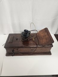 #134 WESTERN ELECTRIC ANTIQUE OAK WALL PHONE