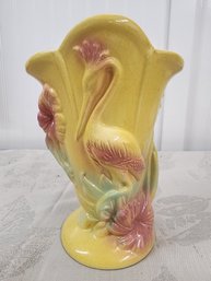 #20 USA-HULL POTTERY 'FLAMINGO AND HIBUSCUS' YELLOW VASE 1940'S