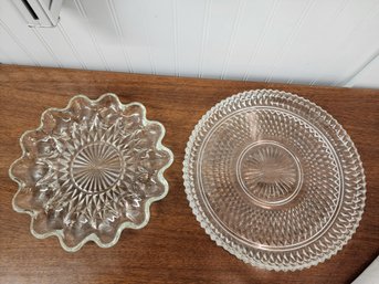 #25 VINTAGE GLASS DEVILED EGG DISH AND CAKE SERVING PLATE