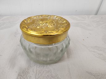 #32 FROSTED GLASS WITH TWIST ON GOLD TONED LID VESSEL
