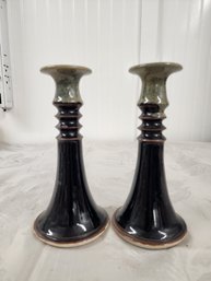 #75 PAIR OF STUDIO  POTTERY CANDLE STICKS