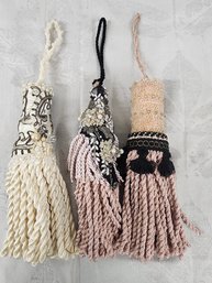 #91 3 LARGE PINK AND WHITE TASSELS