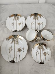 #112 BEAUTIFUL FINE BONE CHINA JAPANESE TEA ST FOR 6 PLUS CAKE PLATE.  SIGNED #1