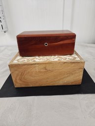 #116  2 WOOD BOXES ONE ENGRAVED ON E SMOOTH CEDAR