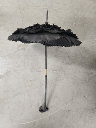 #199 BLACK RUFFLE  MOURNING UMBRELLA VICTORIAN ERA