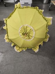 #200  VICTORIAN ERA  Chartreuse ANTIQUE UMBRELLA