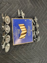 #238   9 Vintage Christmas Tree Candle Clip On Holders With 15 Gold Candles