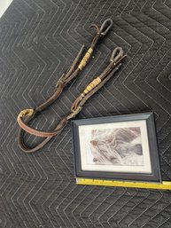 #248  Leather Western Horse Bridle With Silver Accents And Horse Picture