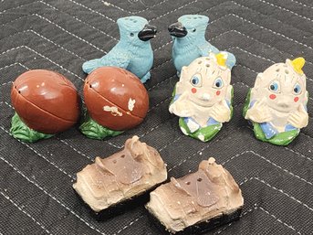 #250 4 Sets Of Chalk Ware Antique And Vintage Salt And Pepper Shakers