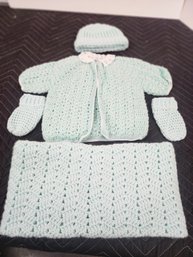 #265 Hand Knitted Minty Green Baby Set. Adorable
