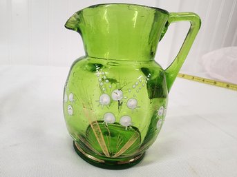#44  Antique Victorian Art Glass Hand Painted Vase With Lily Of The Valley