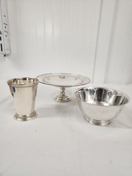 #47 Compote, Paul Revere Ware And Cup In Shiny Silver Plate
