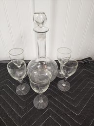 #108 Etched Bubble Crystal Sherry Decanter With 5 Glasses
