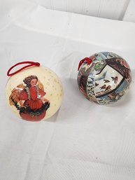 #109 2 Vintage Decoupage Ornaments