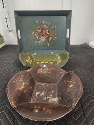 #129 ANTIQUE TOLE PAINTED TIIN TRAYS