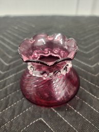 #133 SMALL ANTIQUE RUBY RED RUFFLEL EDGE VASE VICTORIAN ERA