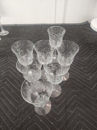 137 14 ANTQUE ROCK CRYSTAL ETCHED WINE GLASSES .  GORGEOUS