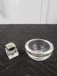 #141 STUBEN BOWL AND ANTIQUE INK  POT