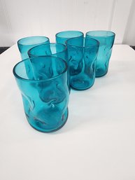 #190  6 BLUE BLENKO VINTAGE 1960'S GLASSES FROM W. VIRGINIA