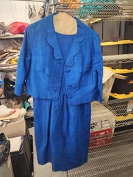 #210 VINTAGE HANDMADE THAI  BLUE THAI SILD DRESS AND JACKET SET SIZE SMALL