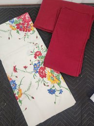 #2216 RED NAPKINS AND FLORAL TABLE CLOTH