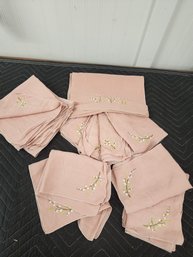 #220 PINK LILY OF THE VALEY EMBROIDERED NAPKINS VINTAGE