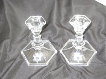 #17 AVON CRYSTAL SHORT CANDLESTICKS WITH ETCHED STAR OF DAVID