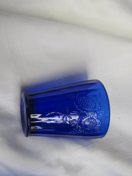 #18-3 MATCHING JUICE GLASSES COLBALT BLUE WITH RAISE EMBOSSED FLORAL ON THE SIDES