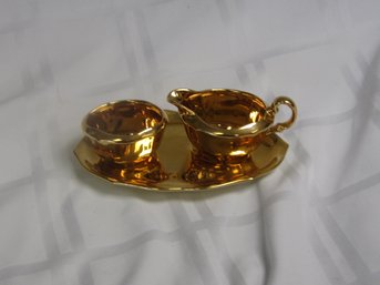 #25 GRIMWADES ROYAL WINTON GOLD METAL SUGER AND CREAMER SET