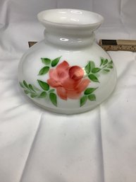 #70 VINTAGE MILK GLASS GONE WITH WIND HURRICANE STUDENT LAMPSHADE HANDPAINTED ROSE