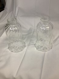 #74  VINTAGE CLEAR GLASS HURRICANE SWIRL CANDLE SHADES SET 2