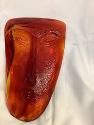 #60 BLOWN  RED ART GLASS MASK MCM FOLK ART (ERIK HOGLUND ARTIST)