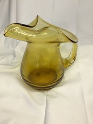 #61 VINTAGE MCM RAINBOW GLASS GOLDEN AMBER PITCHER HAND BLOWN