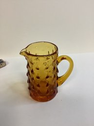 #8 VINTAGE HAND BLOWN RAINBOW AMBER SMALL PICTCHER HOB NAIL TEAR DESIGN