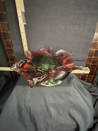 #20-1 PINK AND GREEN MURANO GLASS ART 1970S BOWL