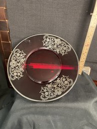 #20-6 ANTIQUE RED GLASS PLATE WITH STERLING SILVER OVERLAY
