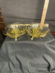 #20-11 FOSTORIA VERSACE TOPAZ YELLOW FOOTED CANDLESTICK HOLDERS 2