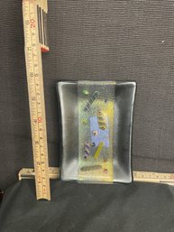 #20-14 FUSED GLASS DISH WITH COLOFUL ELEMENTS