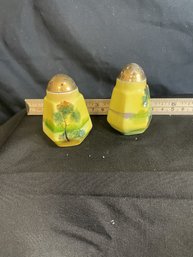 #20-33 VINTAGE PORCLIN SALT AND PEPPER WITH TREE DESIGN WITH MEDOW