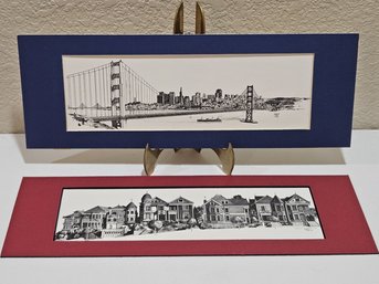 What Appears To Be A Matted Pen & Ink Lithograph Prints Of San Francisco By Martin Tang
