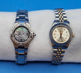 Stunning Ladies Seiko Quartz With Diamonds & Sapphire Face  Plus A Gloria Vanderbilt 2 Tone With Diamond Face