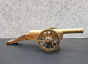 A Nice Vintage Brass & Wood Cannon Replica- Possibly Germany 16th Century Artillary