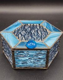 Lovely Vintage Handmade Stained Glass Mirror Trinket Box