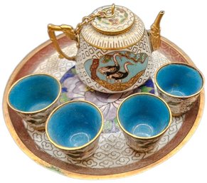Vintage Miniature Cloisonne Tea Set Plus Carrying Case