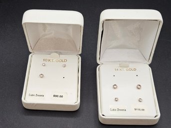 14Kt & 10 Kt Gold CZ Post Earrings Purchased At Khol's - Missing One 10Kt Gold Post & Back To Smaller 14Kt