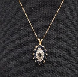 Eye-catching Sapphire & Diamond Pendant On A 14Kt Marked Chain